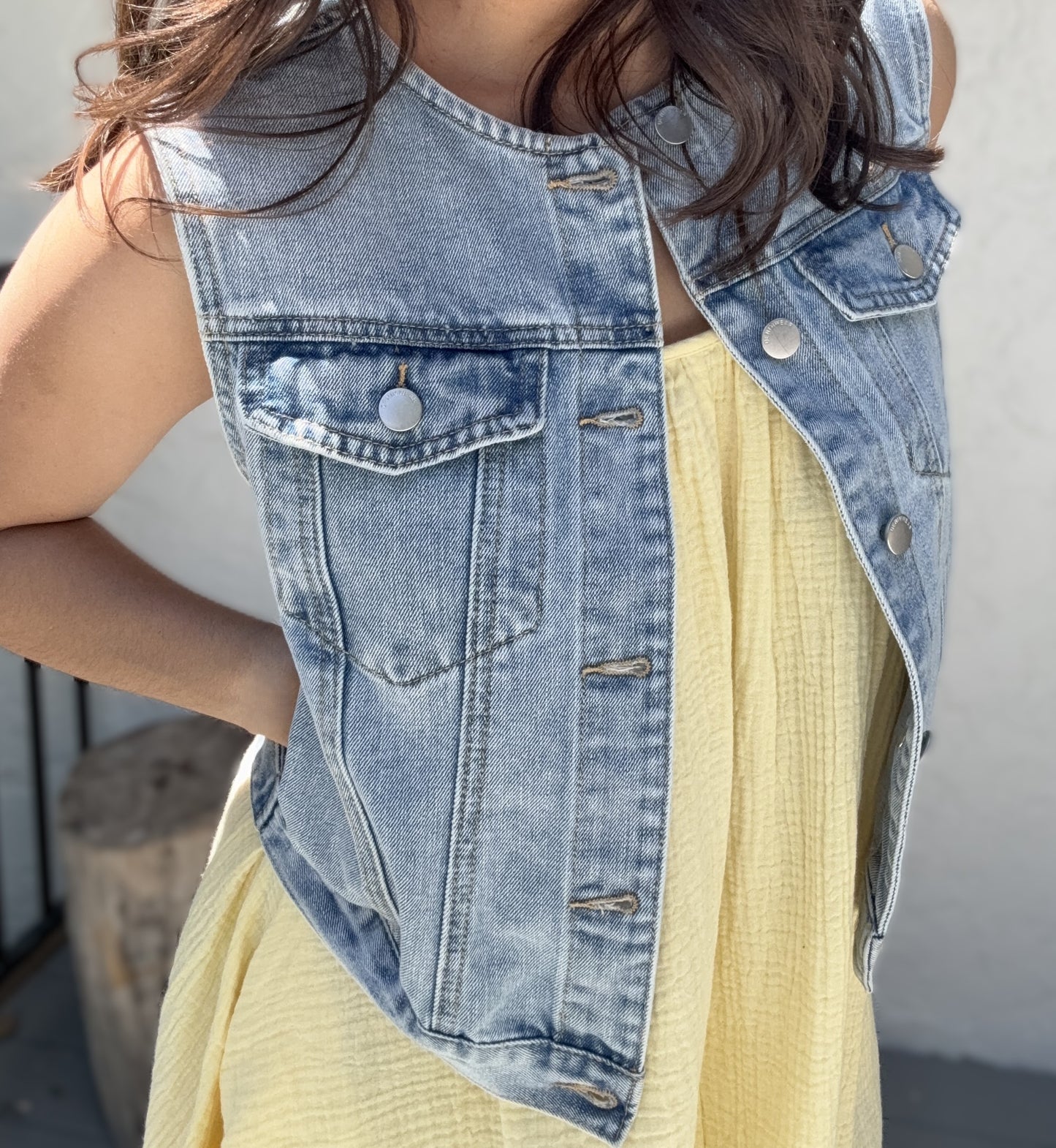 Nora Light Washed Denim Trucker Vest