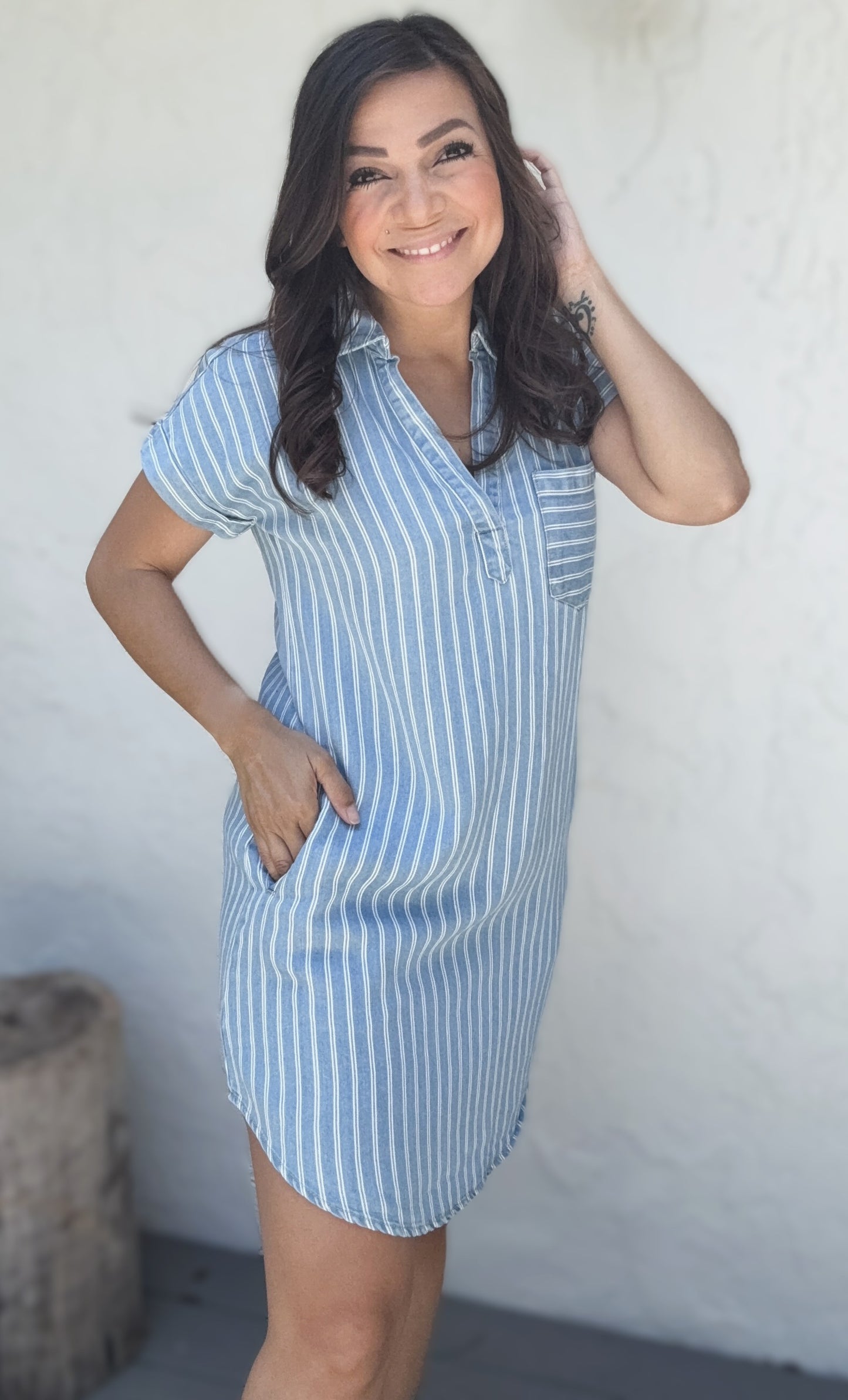 Olivia Stripe Chambray Mini Dress