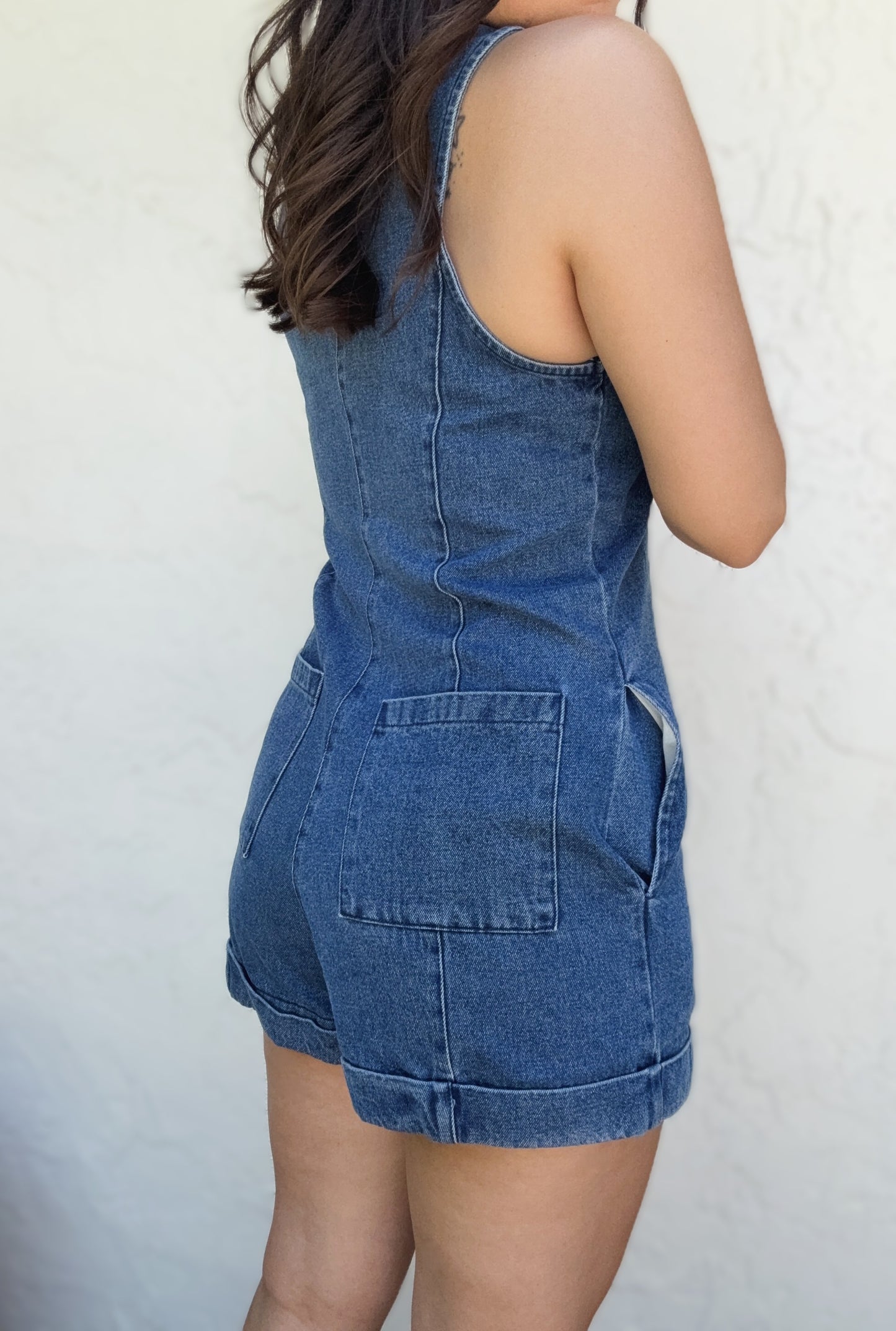 Everette Button Up Sleeveless Denim Romper