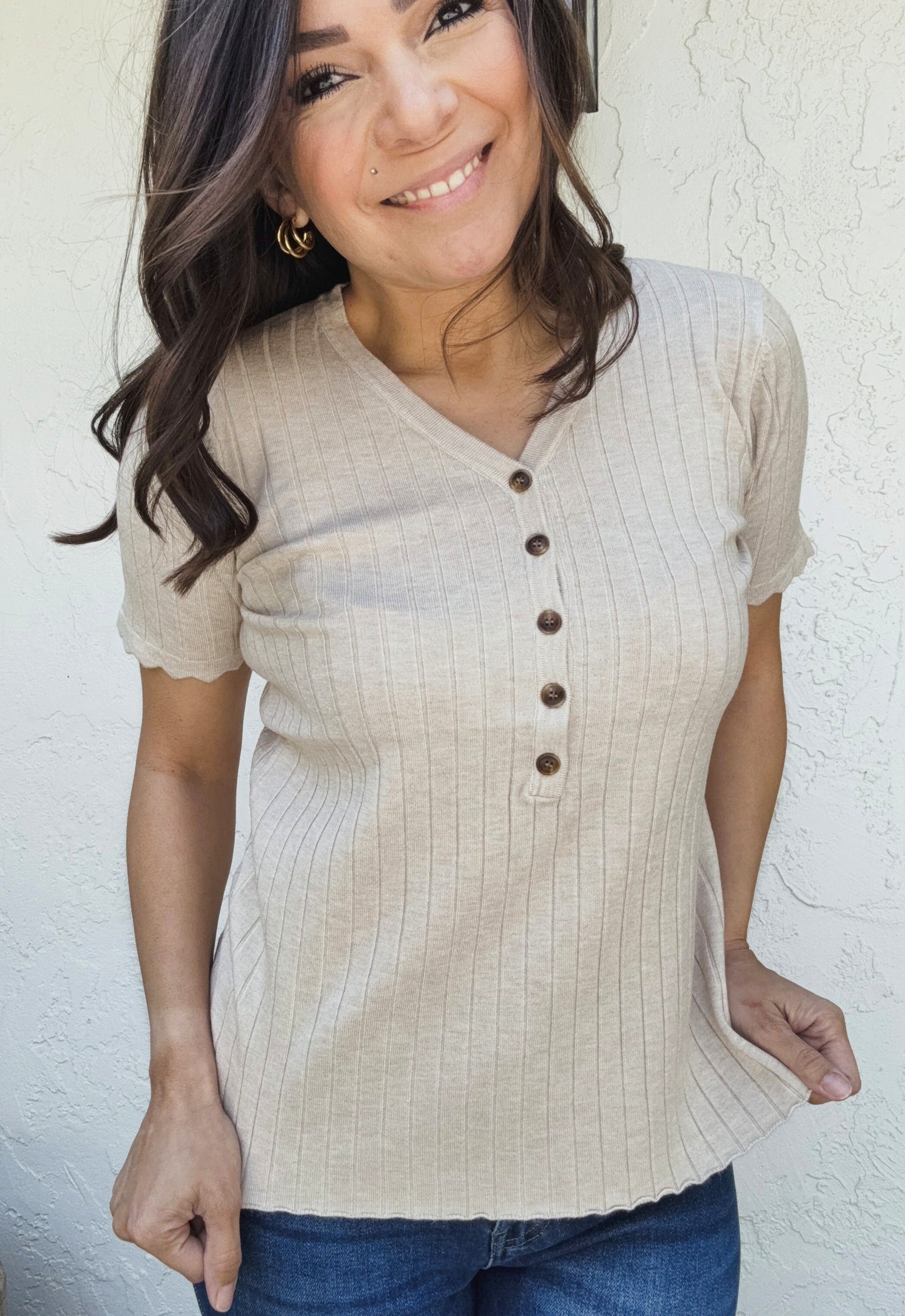 Julianna Henley Knit Short Sleeve Top