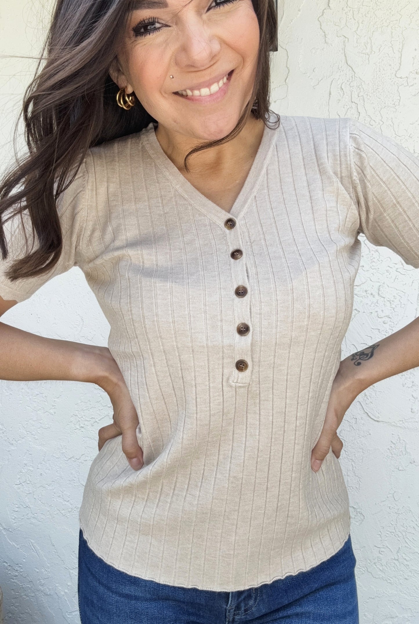 Julianna Henley Knit Short Sleeve Top