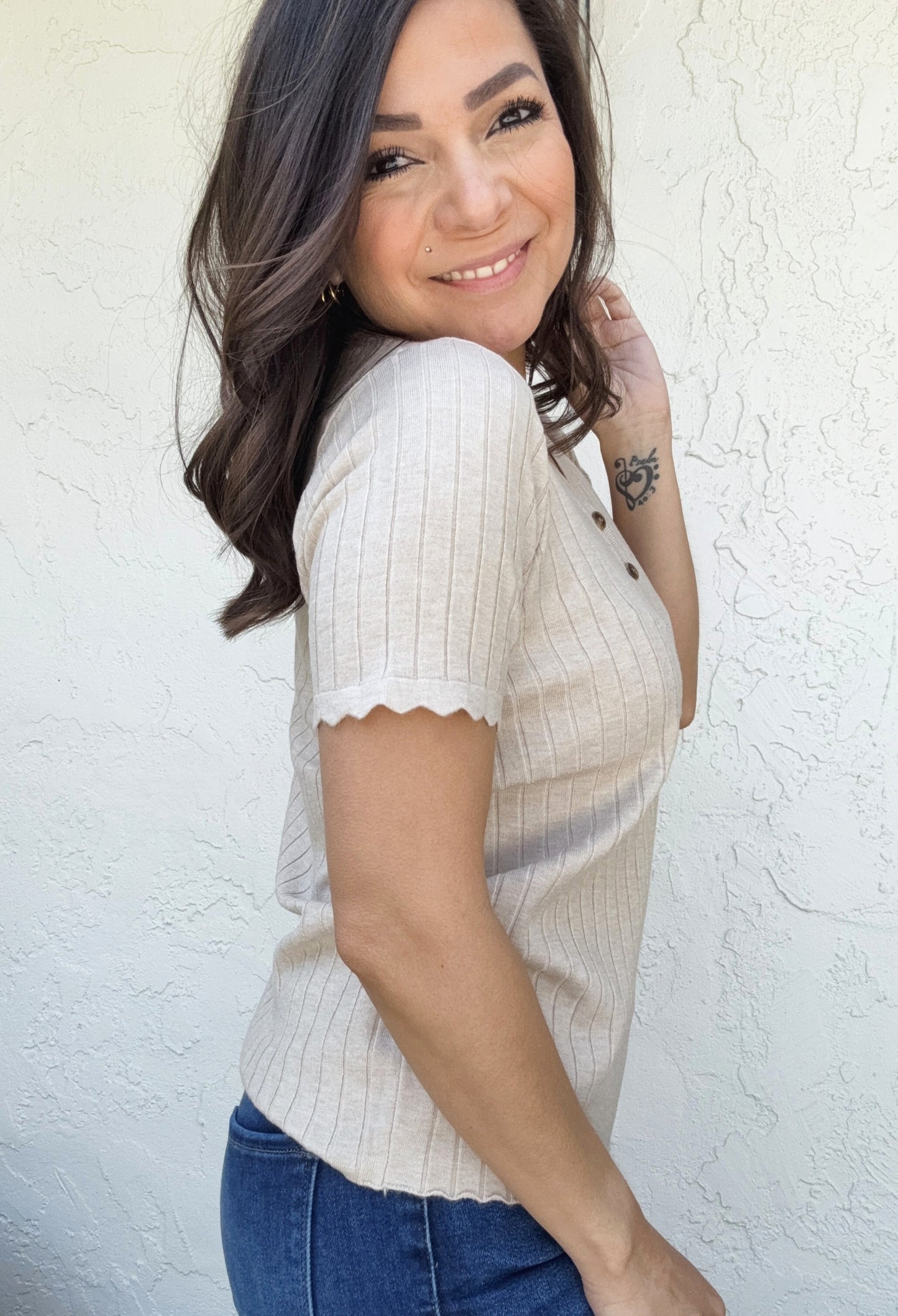 Julianna Henley Knit Short Sleeve Top