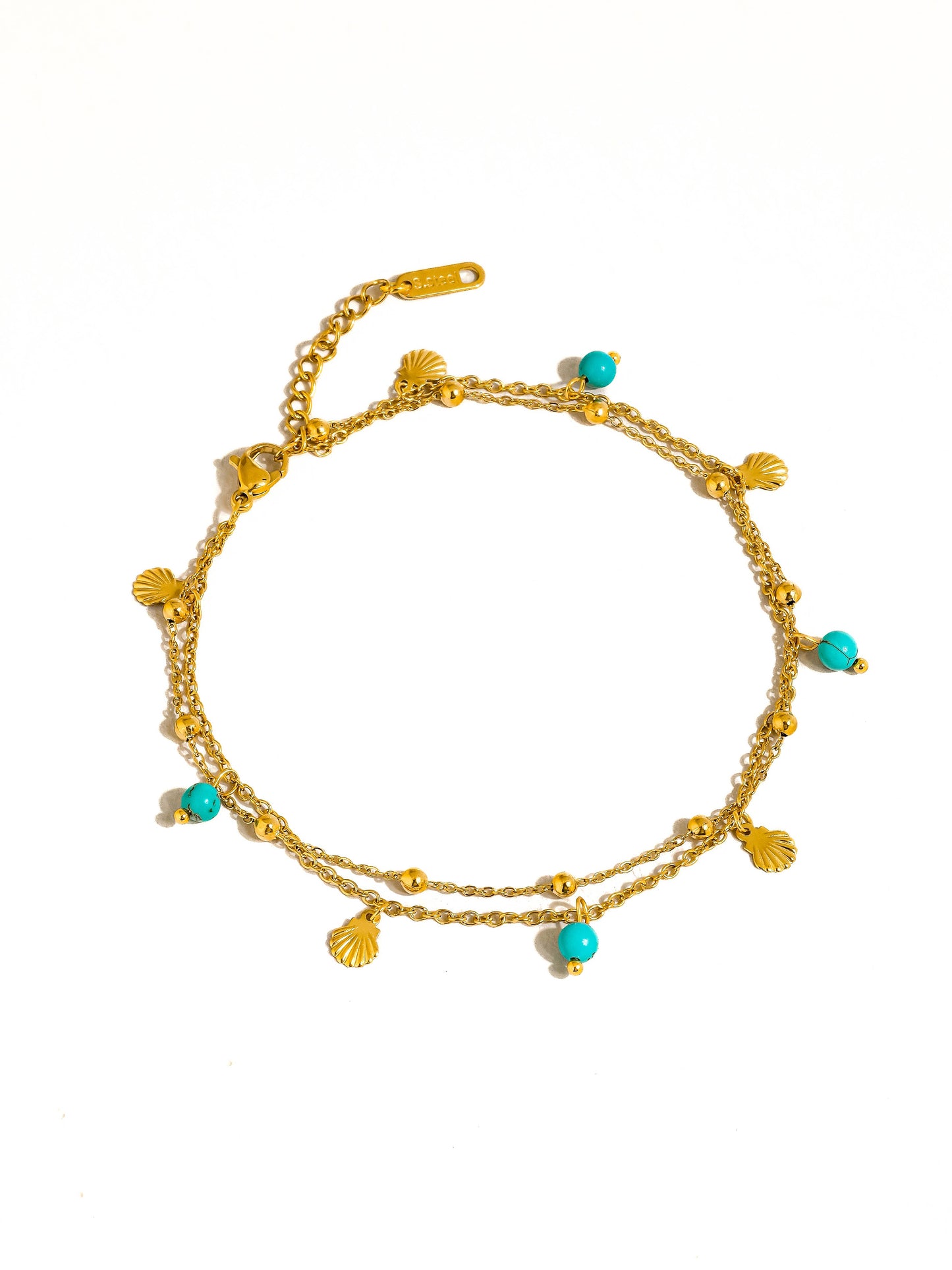 Come Close Gold Non-Tarnish Beaded Shell Charm Anklet