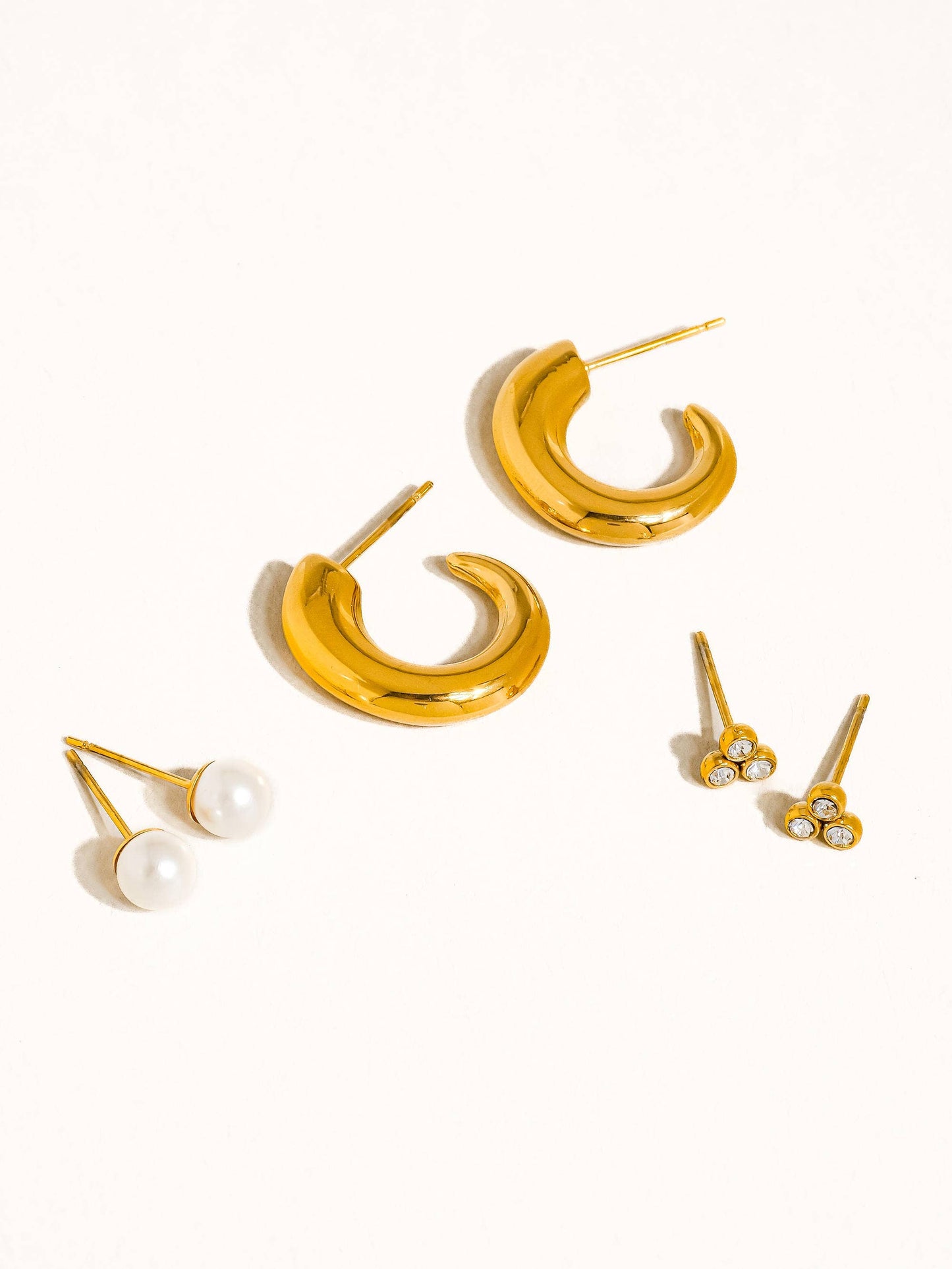Someday Non-Tarnish Hoops, Pearl, CZ Earring Set