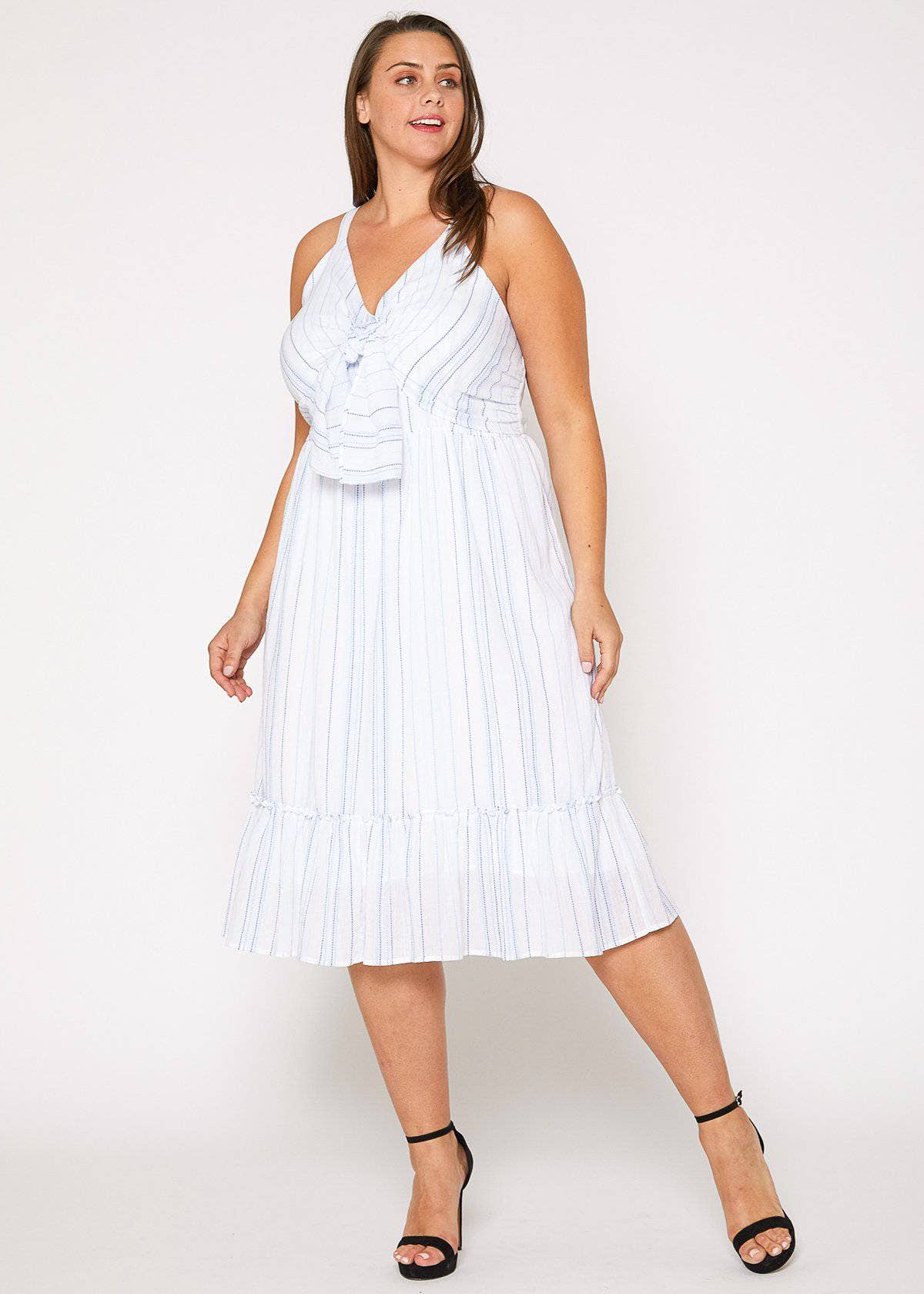 Mila Striped Tie Front Midi Dress - Plus