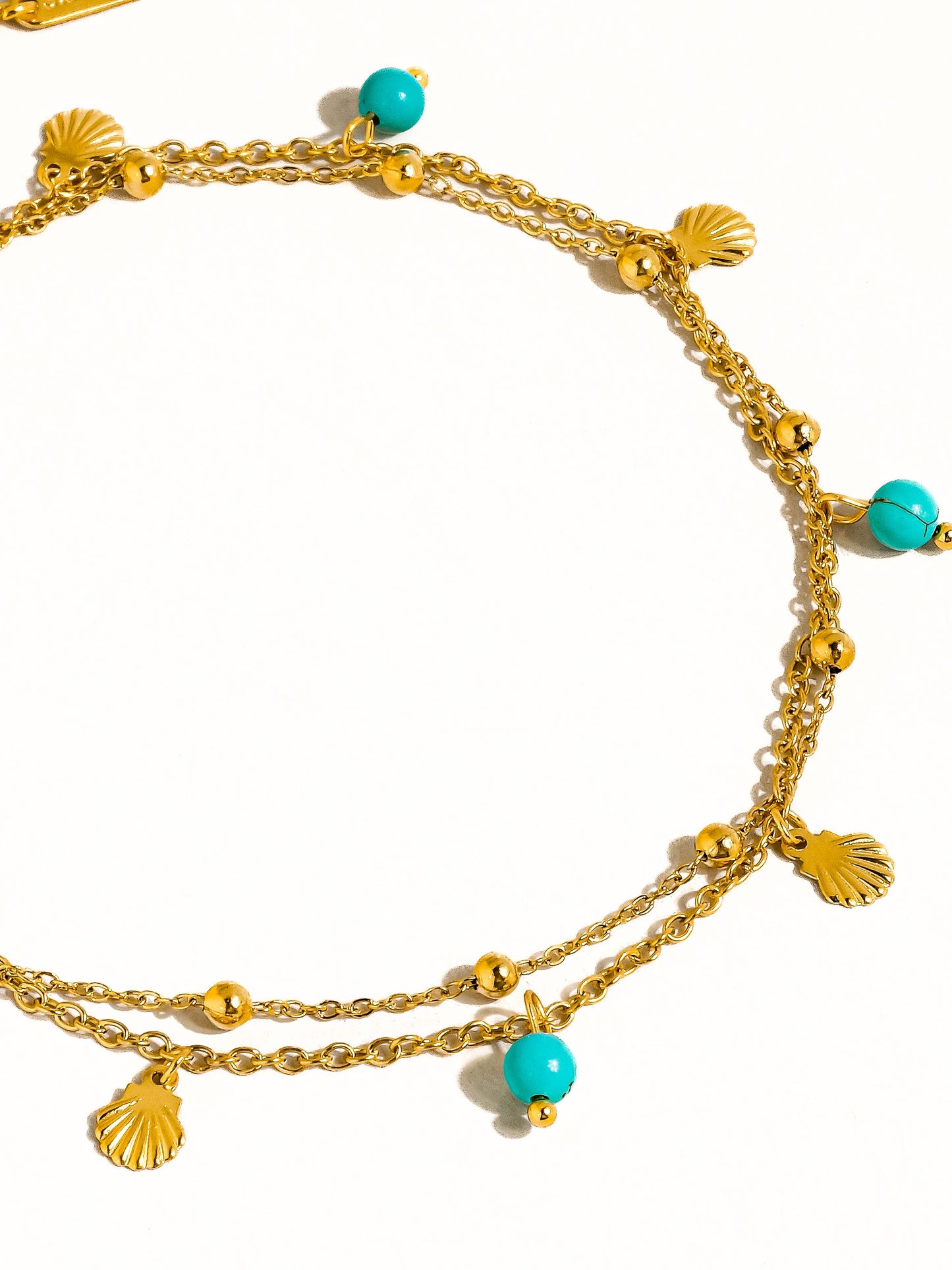 Come Close Gold Non-Tarnish Beaded Shell Charm Anklet