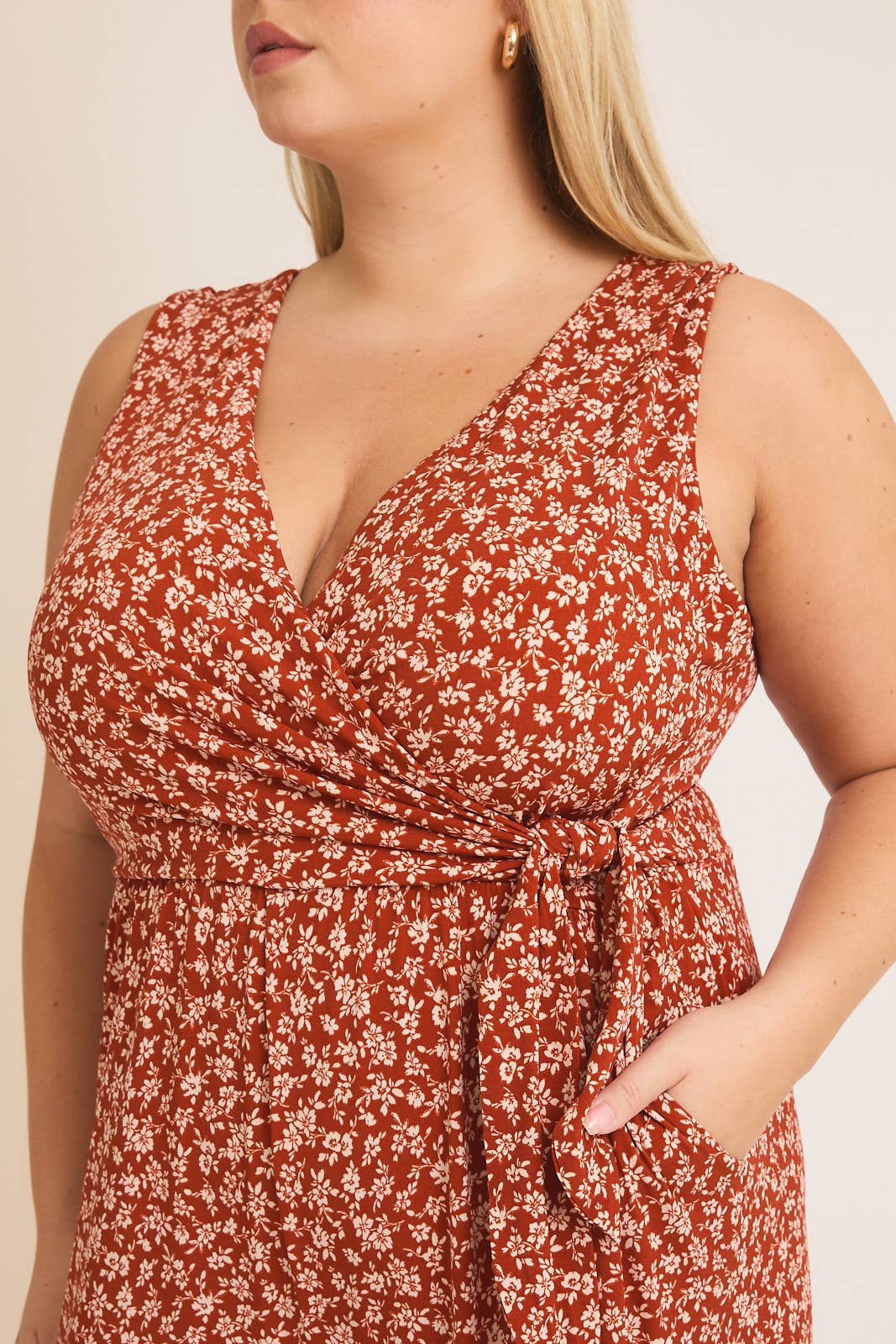 Leona Sleeveless Wrap Tie Jumpsuit - Plus