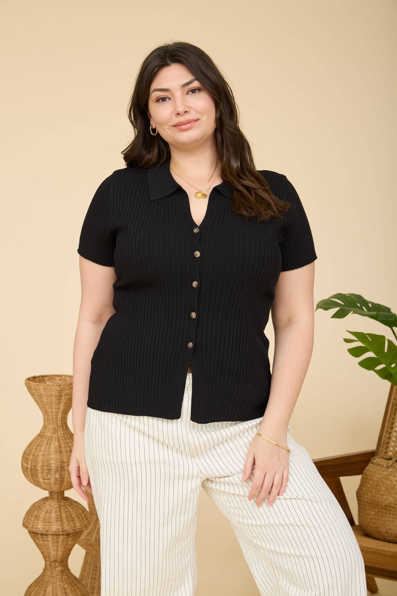 Tamera Short Sleeve Sweater Knit Top-Plus