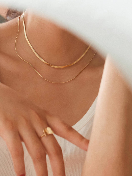 Only Yours Gold Layered Flat Snake Chain Necklace