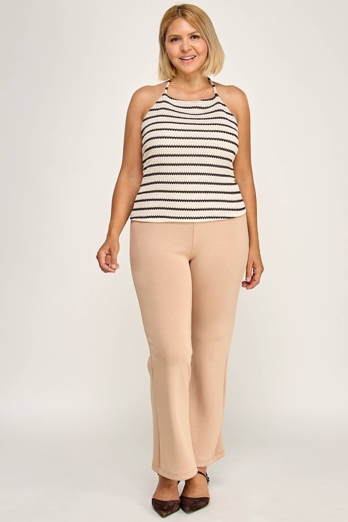 Hayden Striped Crochet Halter Top- Plus