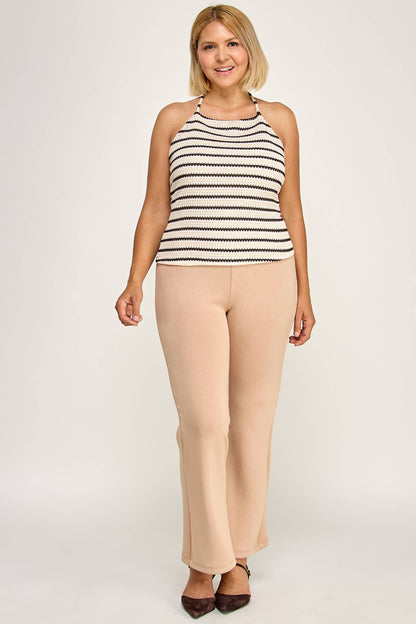Hayden Striped Crochet Halter Top- Plus