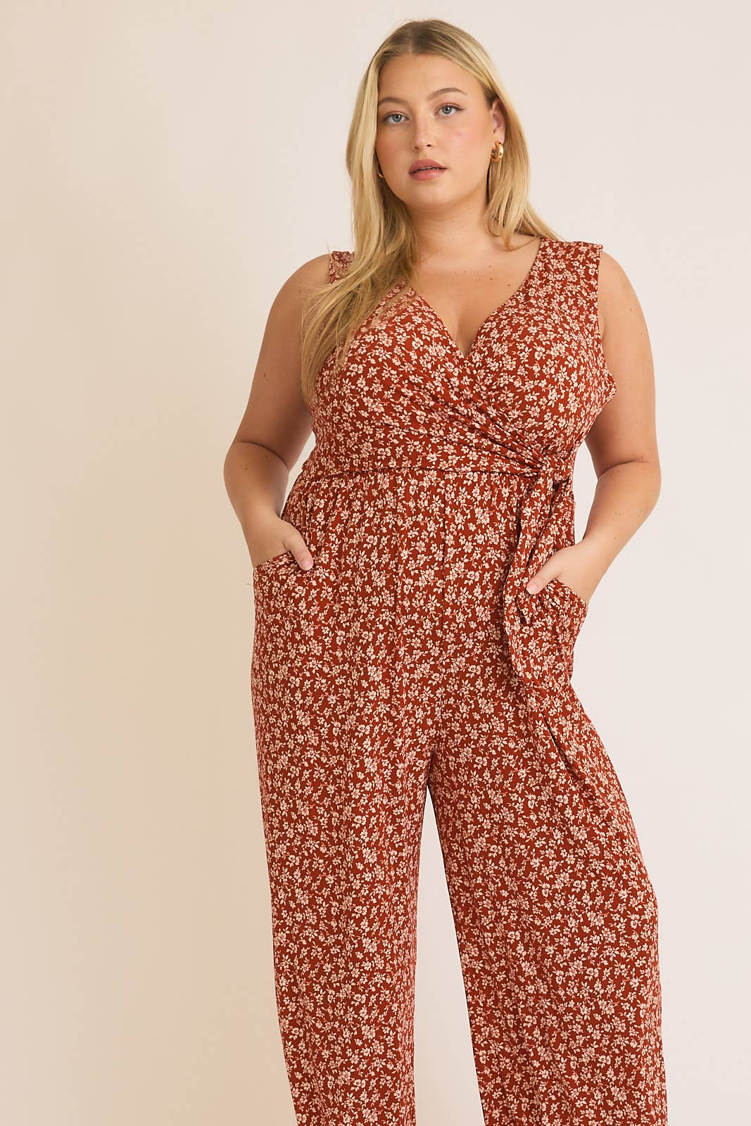 Leona Sleeveless Wrap Tie Jumpsuit - Plus