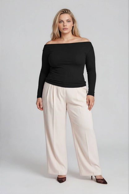 Isla Boat Neck Pintuck Detail Long Sleeve Top - Plus