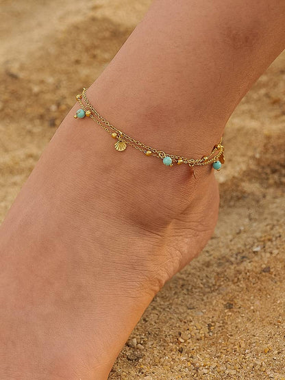 Come Close Gold Non-Tarnish Beaded Shell Charm Anklet