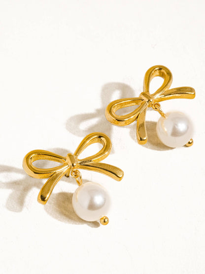 Everly Gold Non-Tarnish Bow Pearl Earring