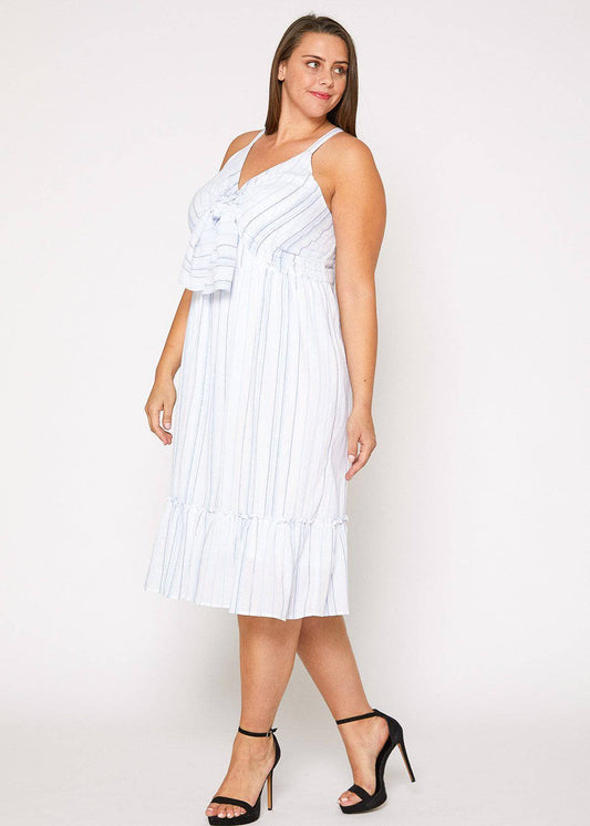 Mila Striped Tie Front Midi Dress - Plus