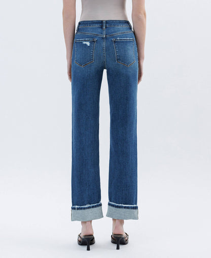 Genesis High Rise Dark Wash Cuffed Straight Jeans