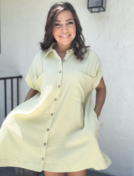Amber Double Gauze Button Front Tunic Dress