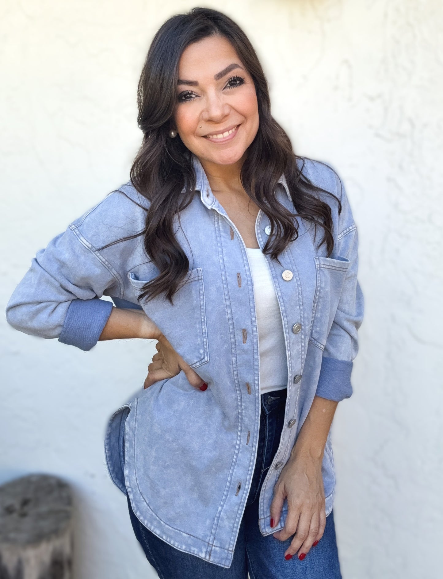 Annette Acid Washed Button Down Shacket