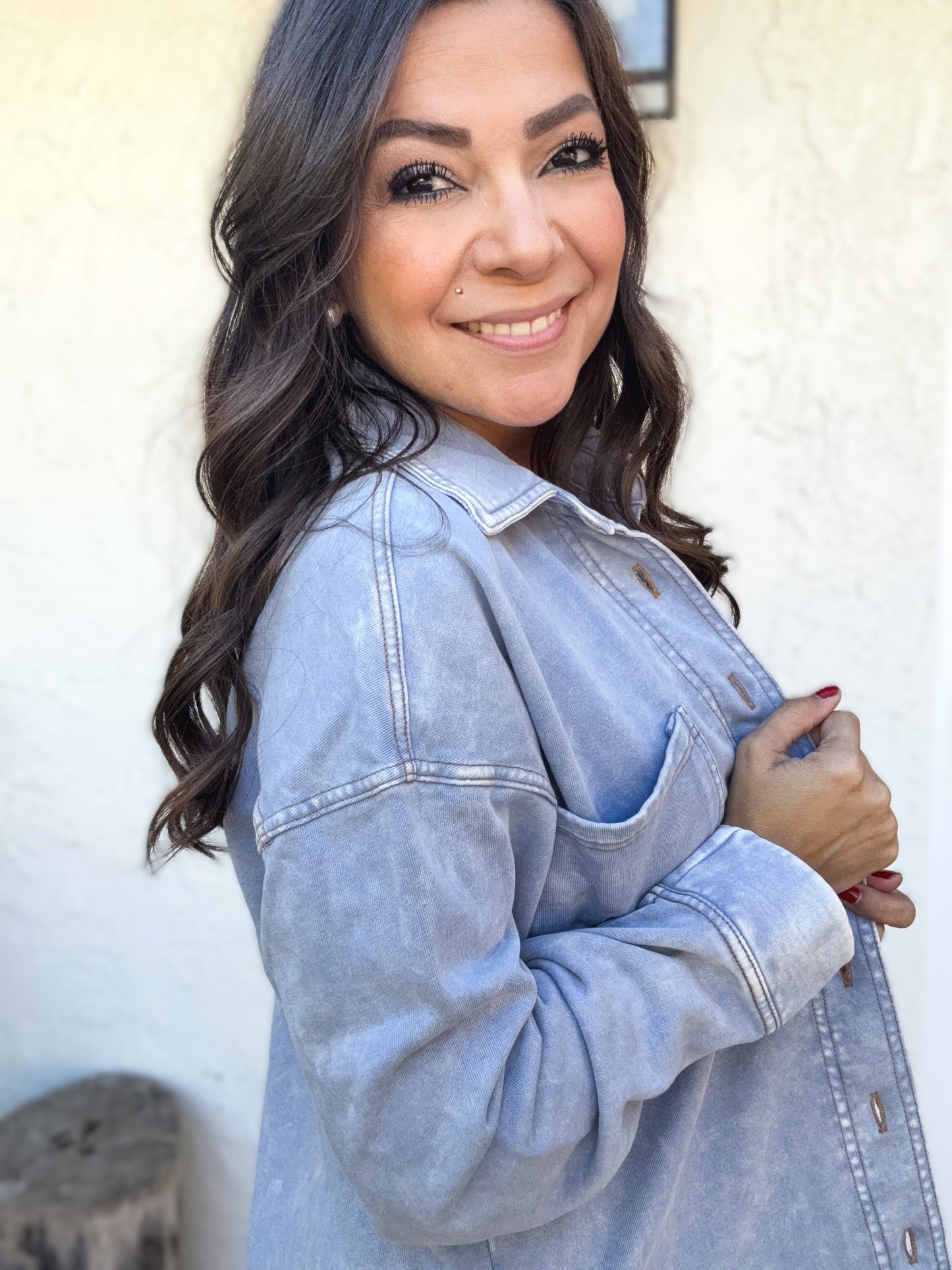 Annette Acid Washed Button Down Shacket