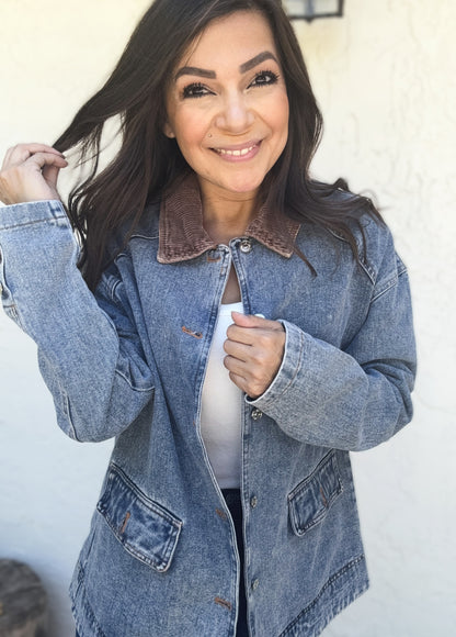 Bree Denim Corduroy Collar Barn Jacket