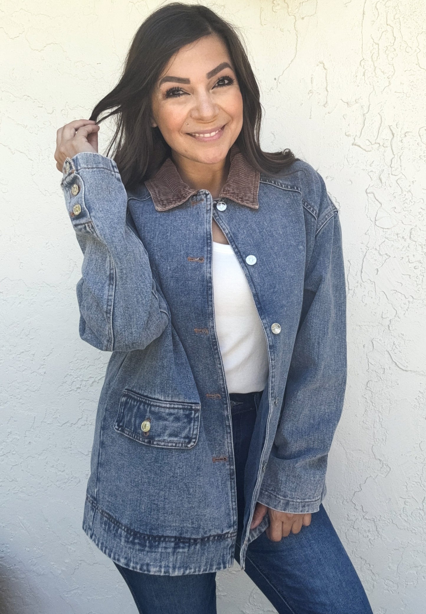 Bree Denim Corduroy Collar Barn Jacket