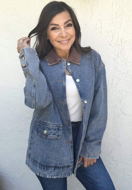 Bree Denim Corduroy Collar Barn Jacket