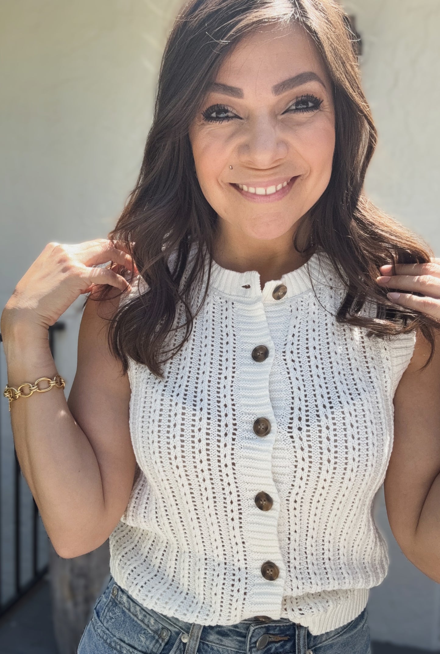 Carissa Button Down Sleeveless Knit Cardigan