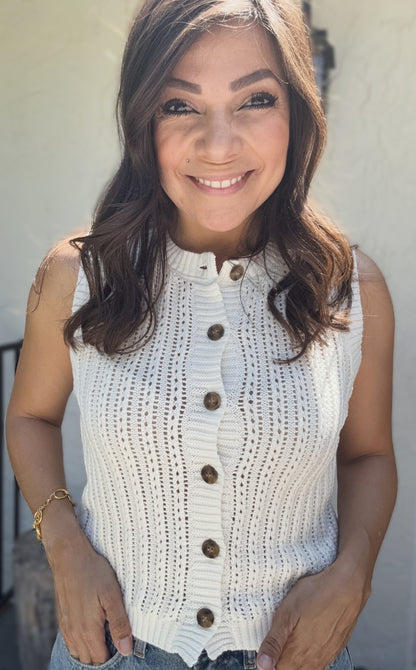 Carissa Button Down Sleeveless Knit Cardigan