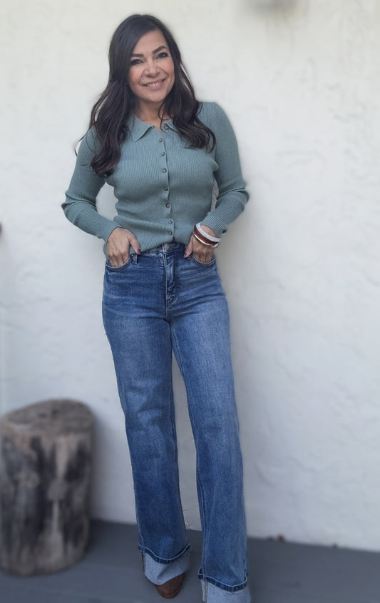 Danica High Rise Cuff Wide Leg Jeans