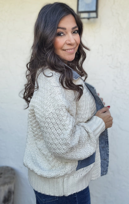 Ellie Cable Knit Denim Trim Jacket