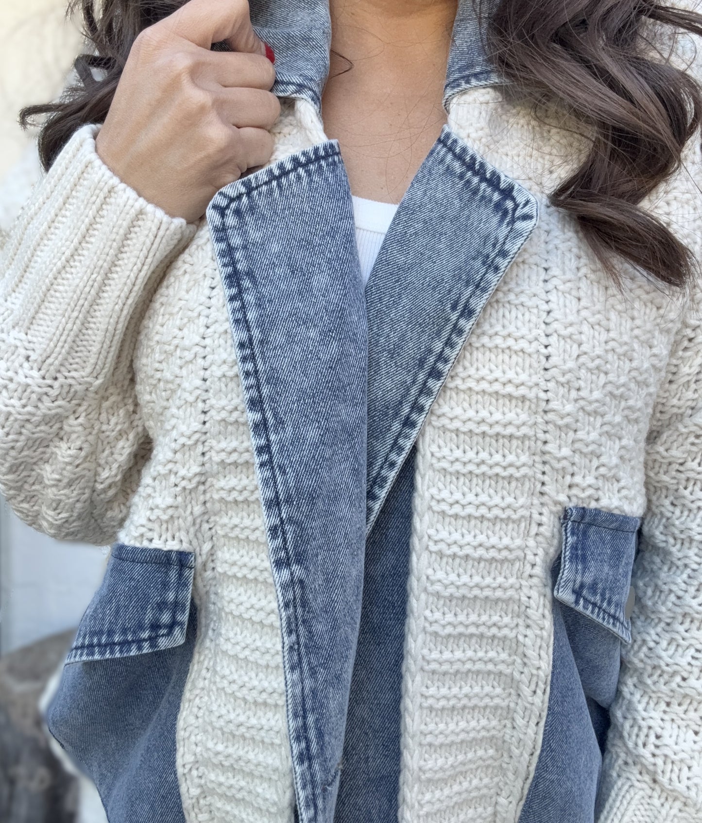 Ellie Cable Knit Denim Trim Jacket