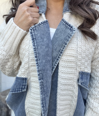 Ellie Cable Knit Denim Trim Jacket