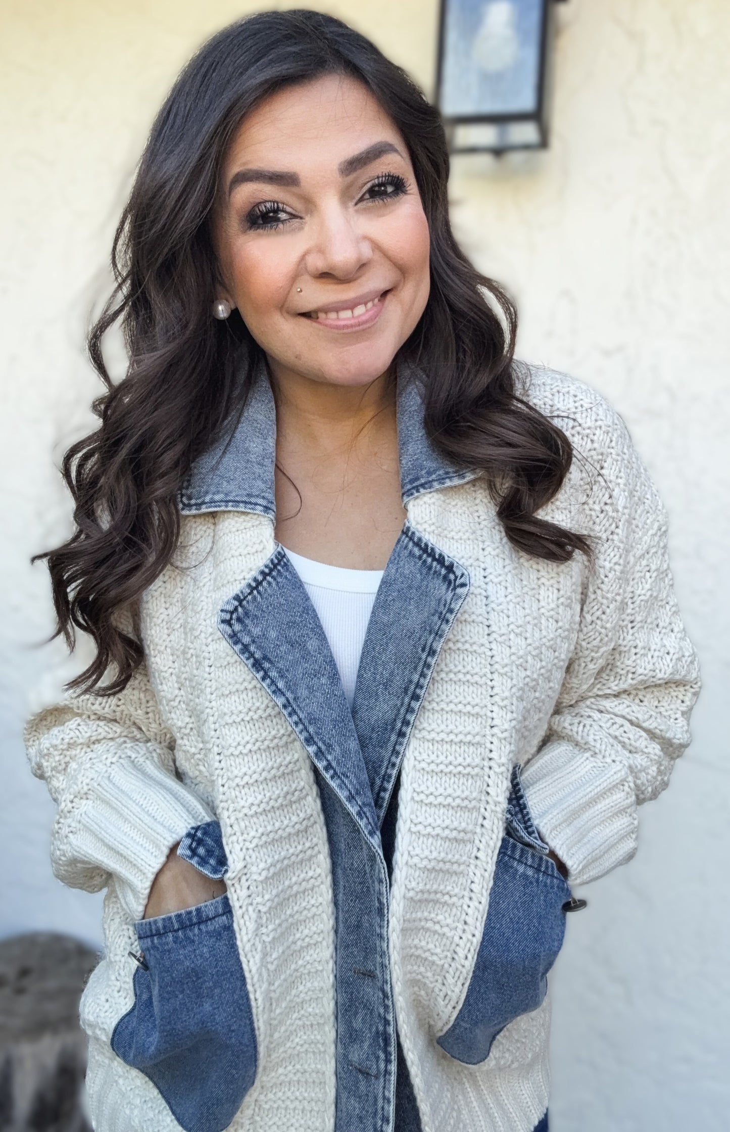 Ellie Cable Knit Denim Trim Jacket