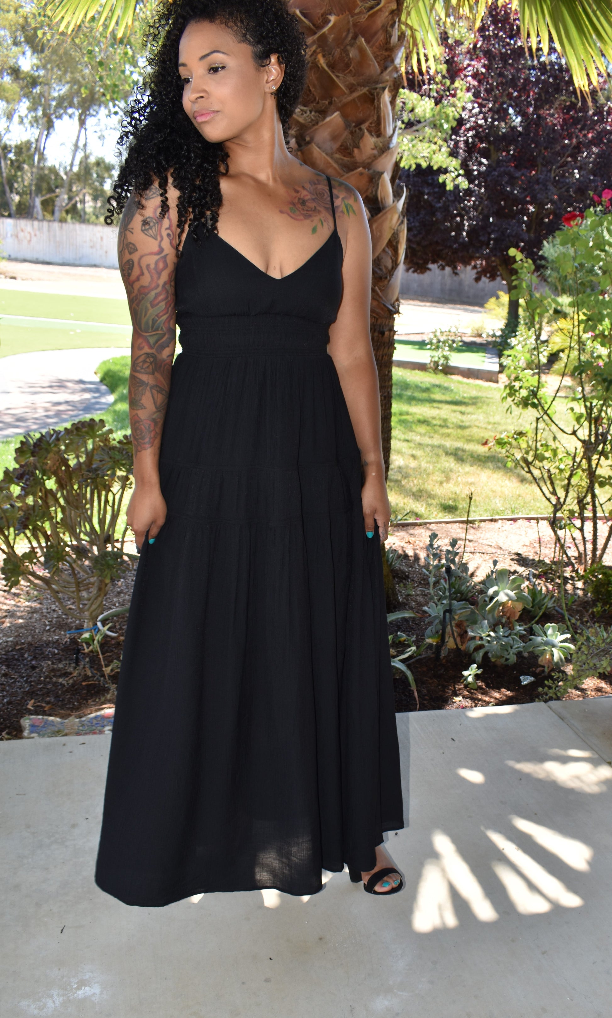 Emily Spaghetti Strap Maxi Dress - BLACK / S Emily Spaghetti Strap Maxi Dress - BLACK / S