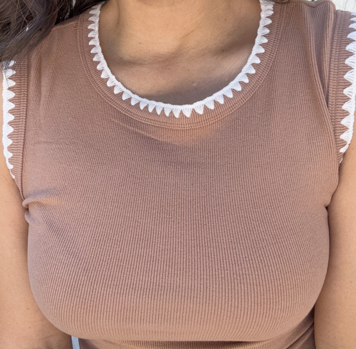 Freya Ribbed Tank Top with Embroidery Detail