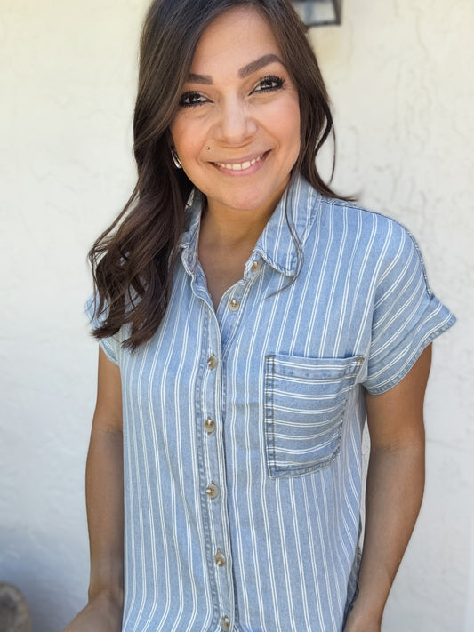 Iris Striped Short Sleeve Button Down Shirt