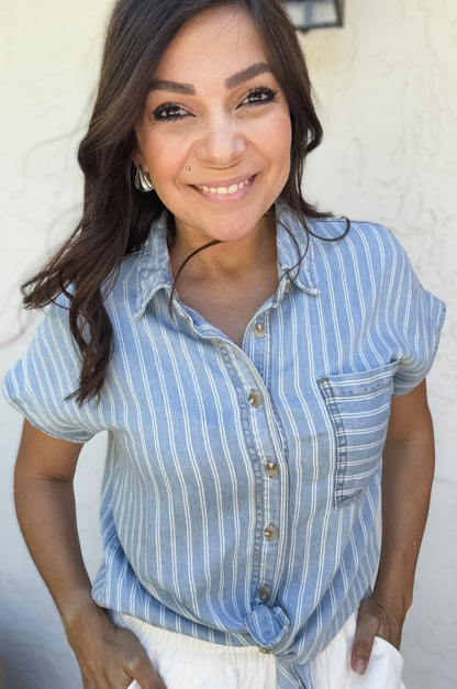Iris Striped Short Sleeve Button Down Shirt