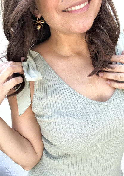 Krysta Shoulder Tie Ribbed Sweater Tank