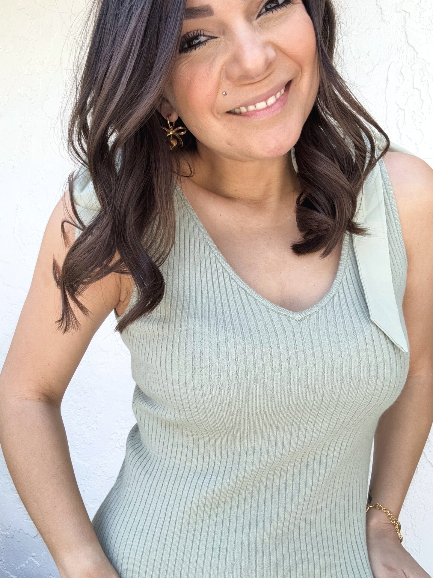 Krysta Shoulder Tie Ribbed Sweater Tank