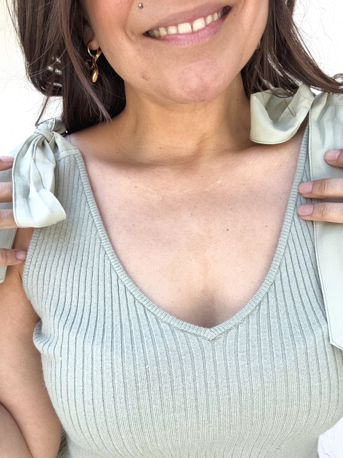 Krysta Shoulder Tie Ribbed Sweater Tank