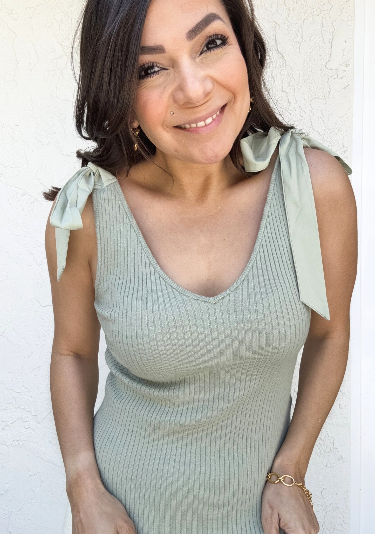 Krysta Shoulder Tie Ribbed Sweater Tank