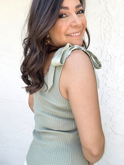 Krysta Shoulder Tie Ribbed Sweater Tank