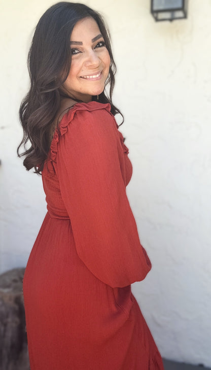 Leslie Frilled Smocking Midi Dress