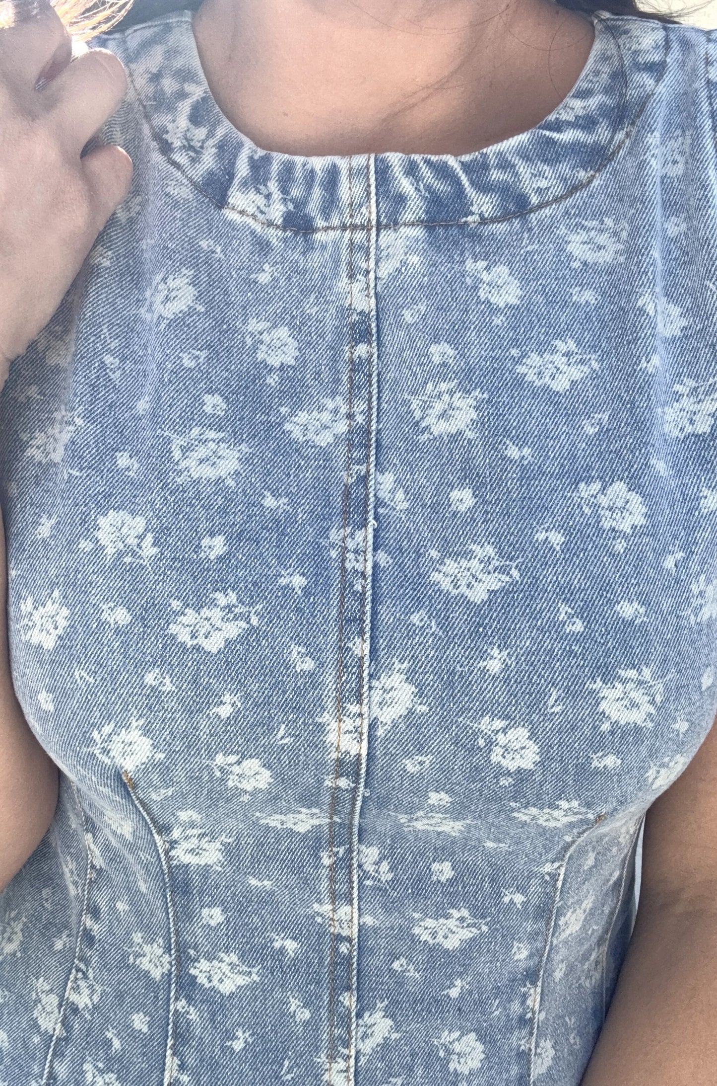 Lillian Floral Washed Denim Sleeveless Mini Dress