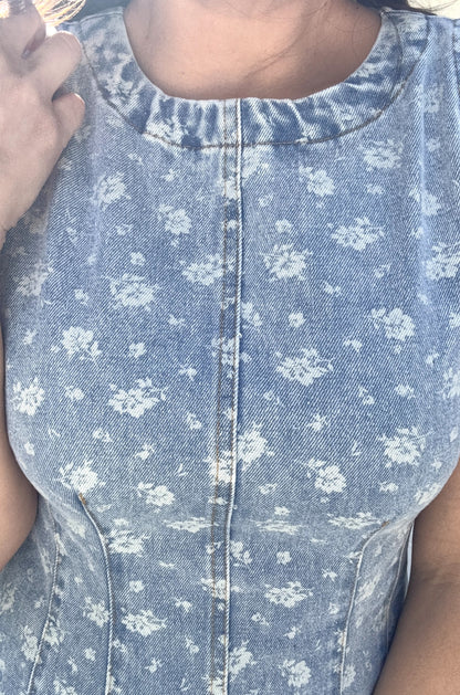 Lillian Floral Washed Denim Sleeveless Mini Dress