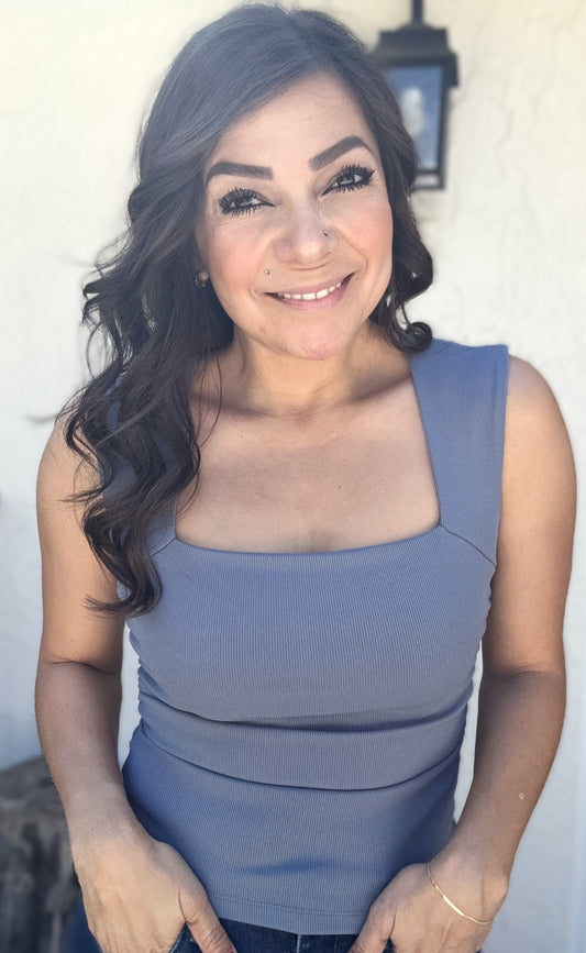 Melinda Square Neck Sleeveless Ruched Detail Top