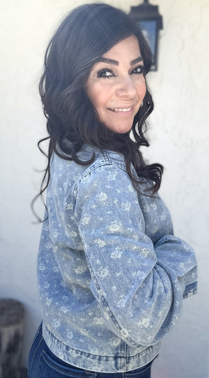 Myla Floral Washed Denim Button Down Jacket