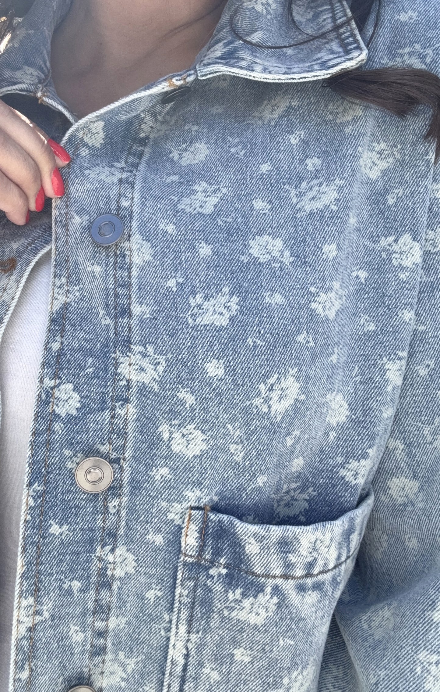 Myla Floral Washed Denim Button Down Jacket