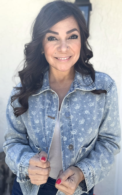 Myla Floral Washed Denim Button Down Jacket